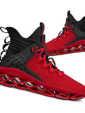 Men's Red Black Running Non Slip Athletic Walking Blade Hip Hop Sneaker Shoes